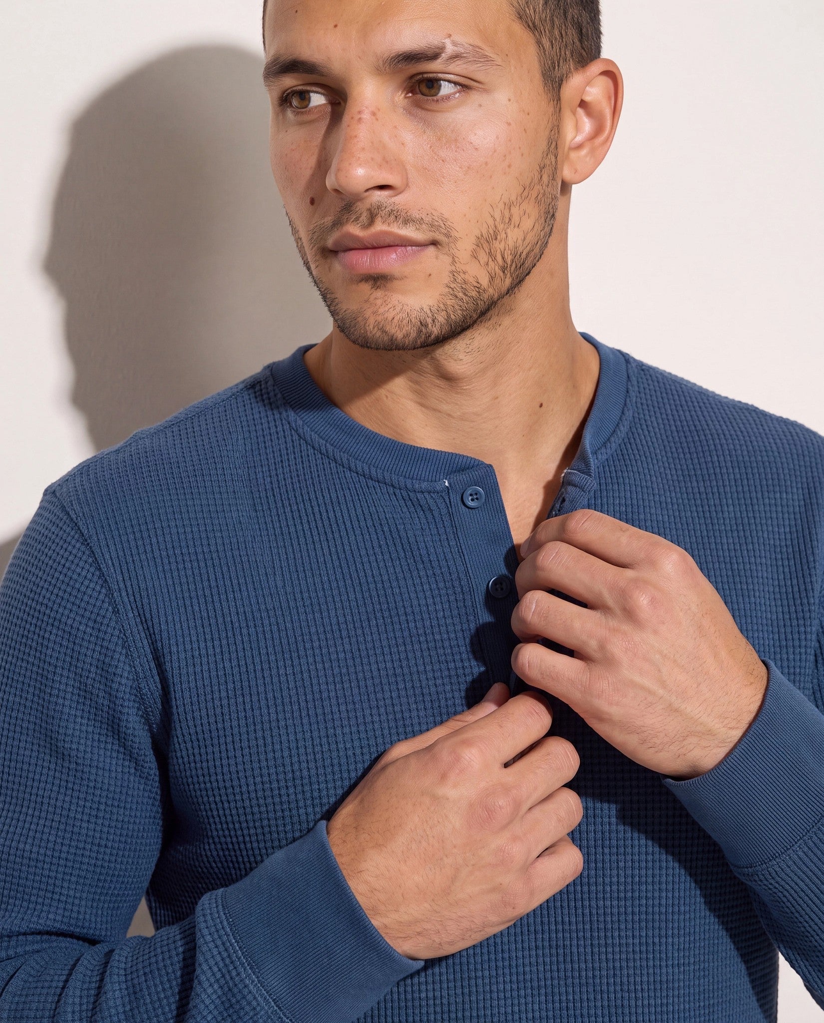 Obsidian Teal $|& SDOS Waffle Thermal Henley - SOF Full Front